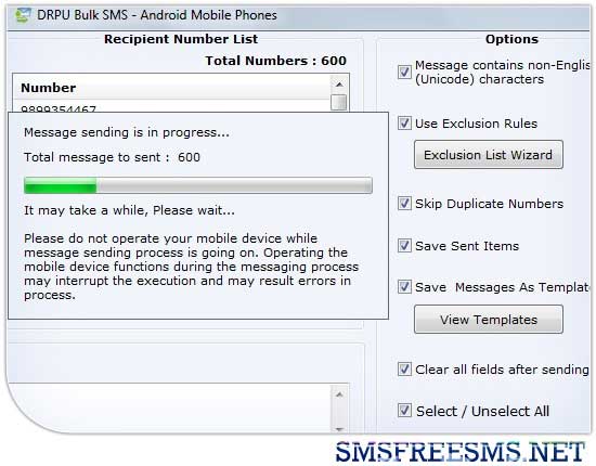 Screenshot of SMS Application for Android