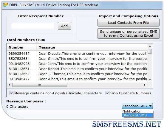 Send SMS GSM Modem 8.2.1.0