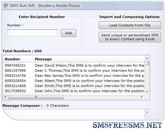Screenshot of Free SMS Blackberry