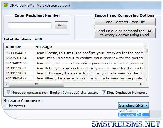 Screenshot of Free Mobile SMS Software