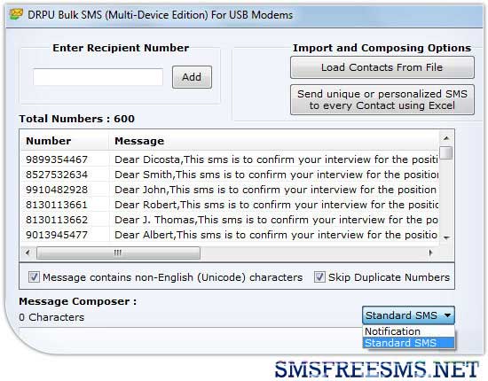 Send SMS GSM Modem screenshot