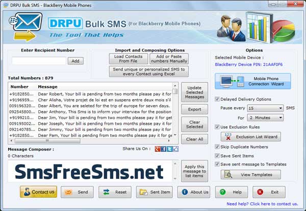 SMS Software for Blackberry screenshot