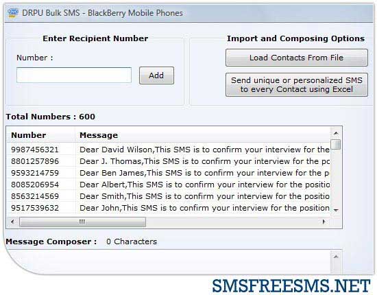 SMS Software for Blackberry screenshot