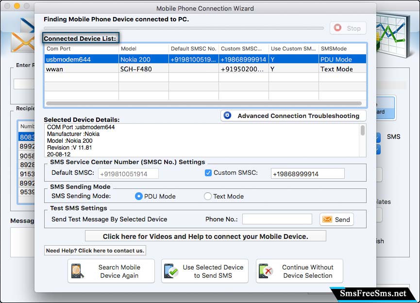 Connected GSM Device List and Details